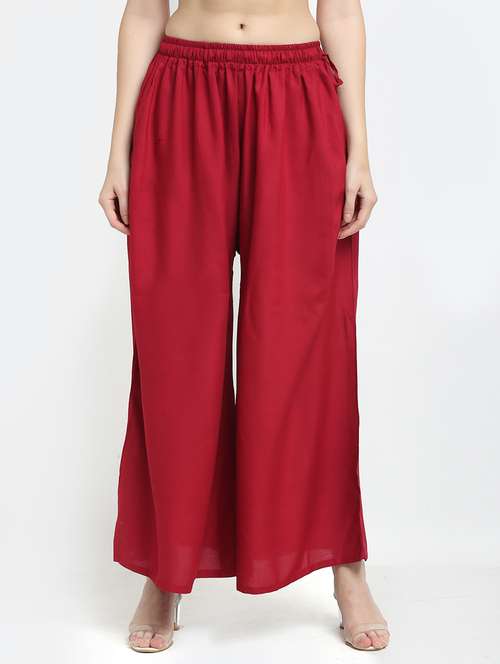 red rayon palazzos - 18318058 -  Standard Image - 0