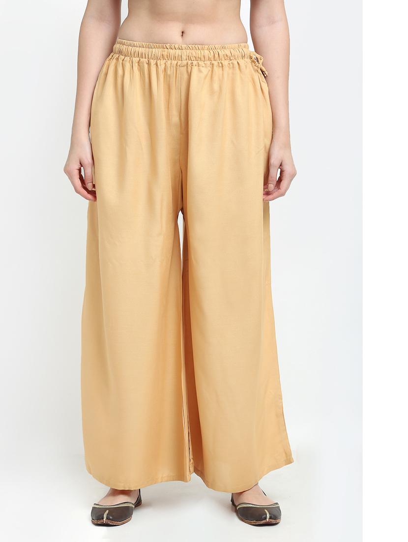 beige rayon palazzos - 18318059 -  Zoom Image - 0