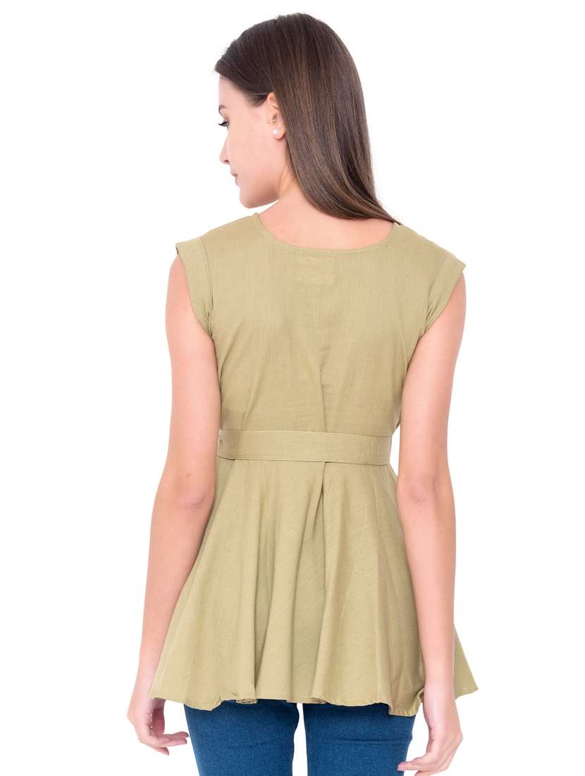 round neck solid regular top - 18318105 - Standard Image - 3