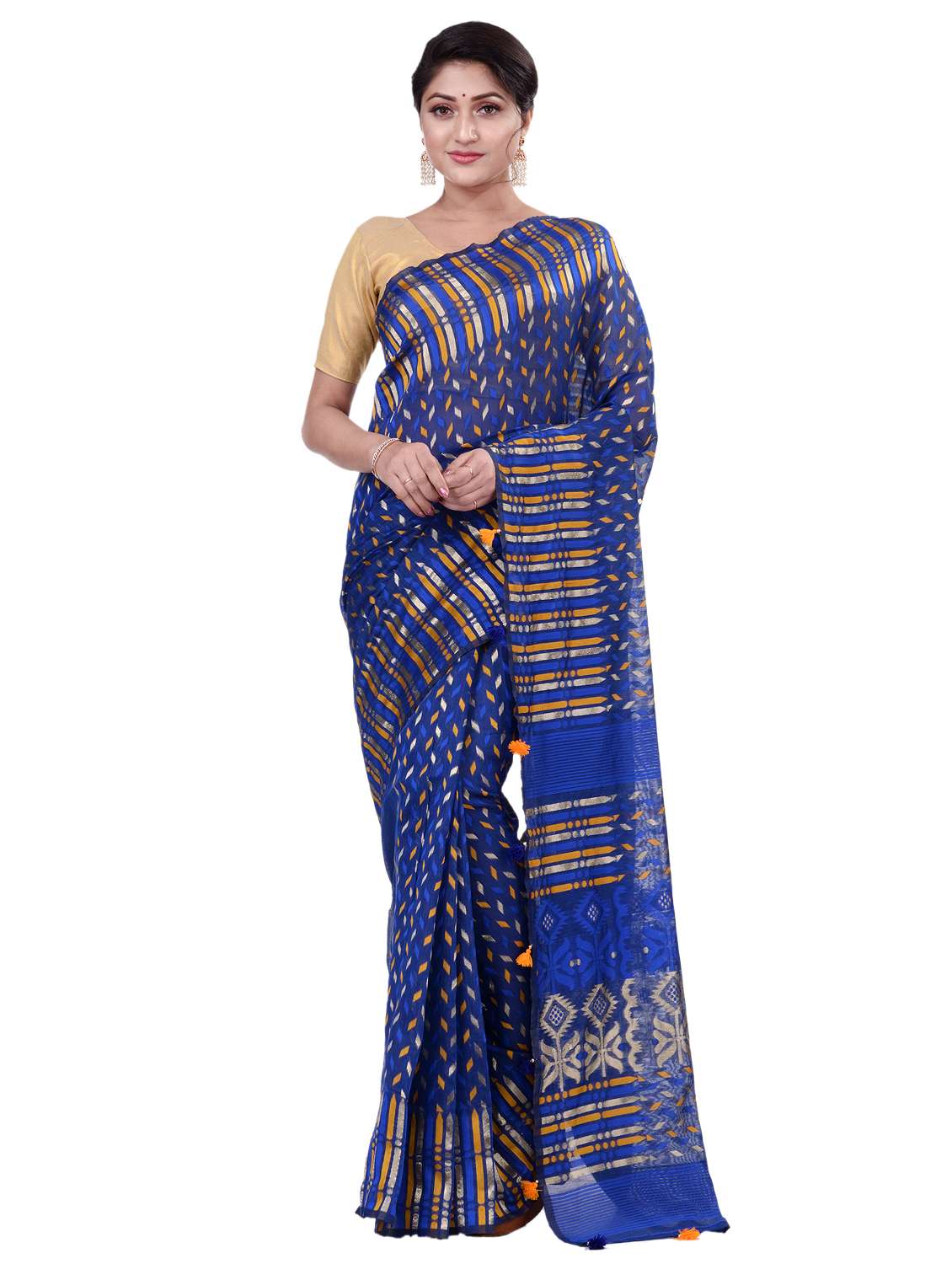 blue cotton saree with blouse