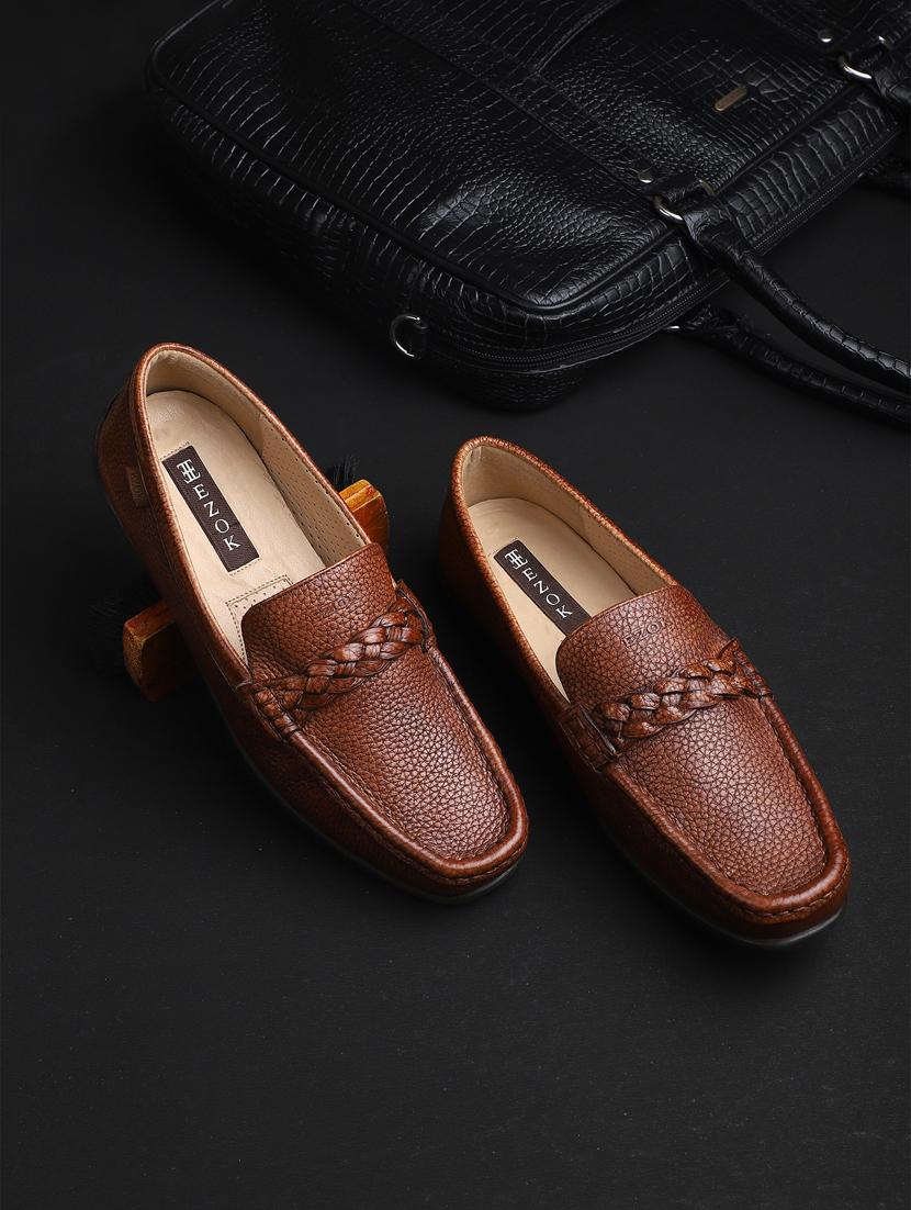 tan leather slip on loafers - 18319155 - Zoom Image - 0
