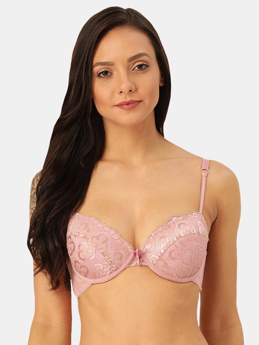 pink lacrd plunge bra - 18319329 -  Zoom Image - 0