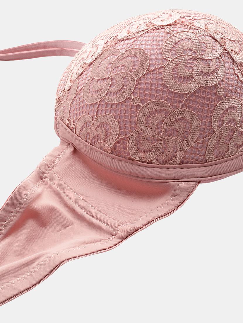 pink lacrd plunge bra - 18319329 - Standard Image - 3