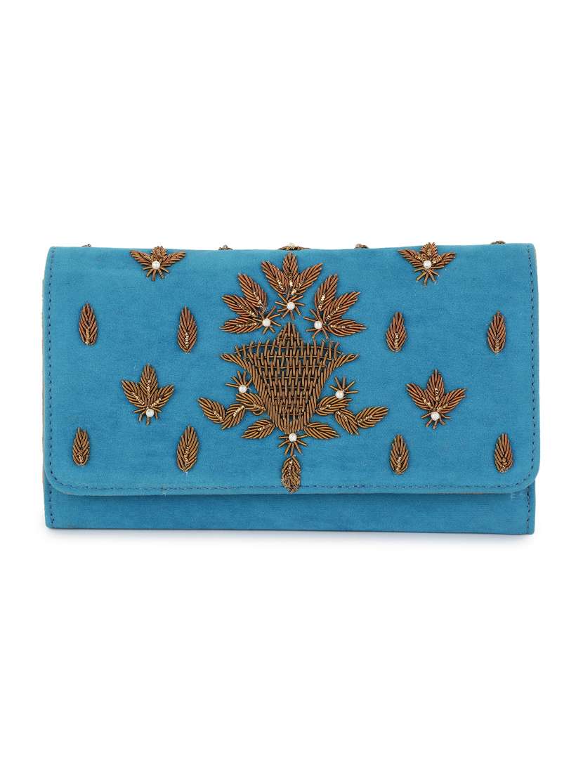 blue embroidered regular clutch