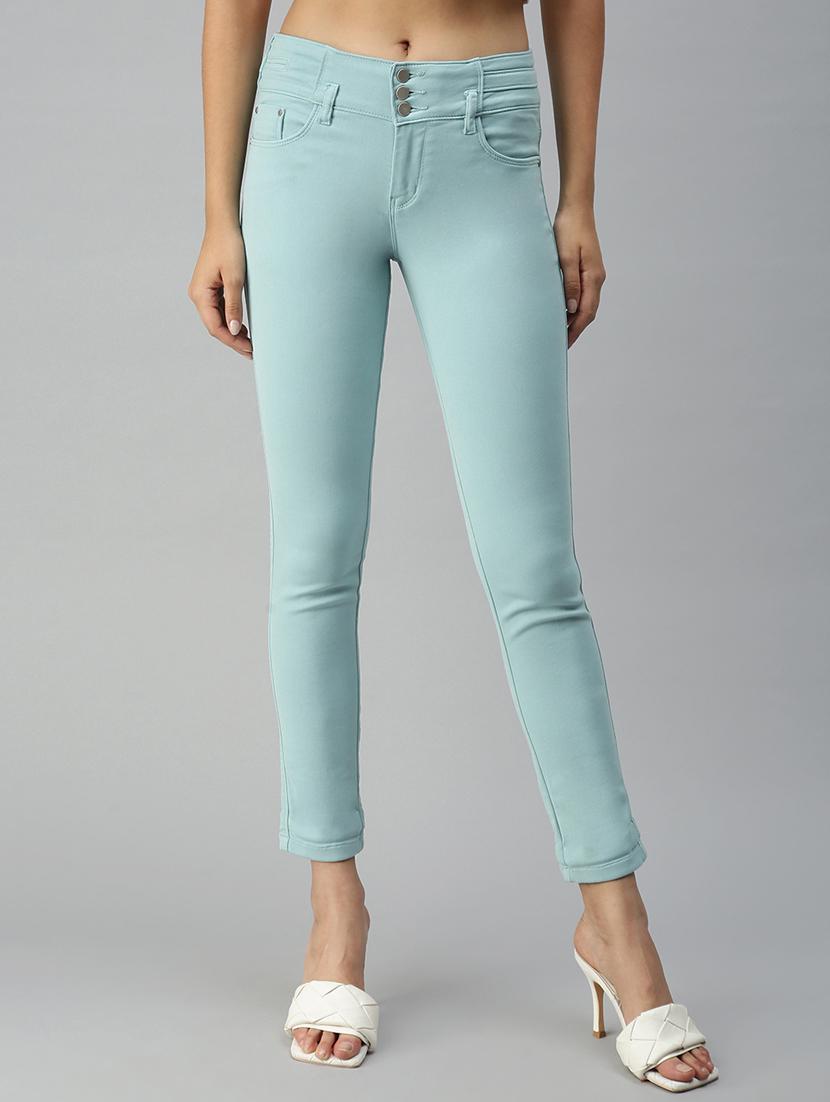 mid rise solid denim jean