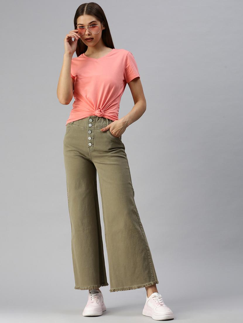 high rise solid wide leg jeans - 18319690 - Standard Image - 3
