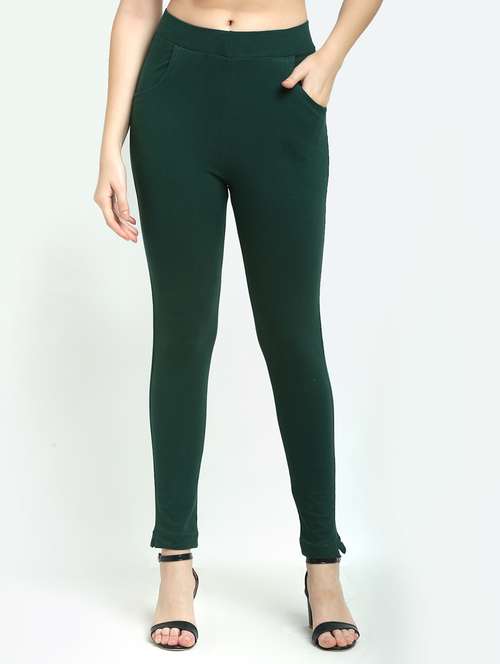 green solid ankle length legging - 18321093 -  Standard Image - 0