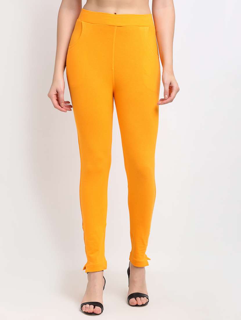 yellow solid ankle length legging