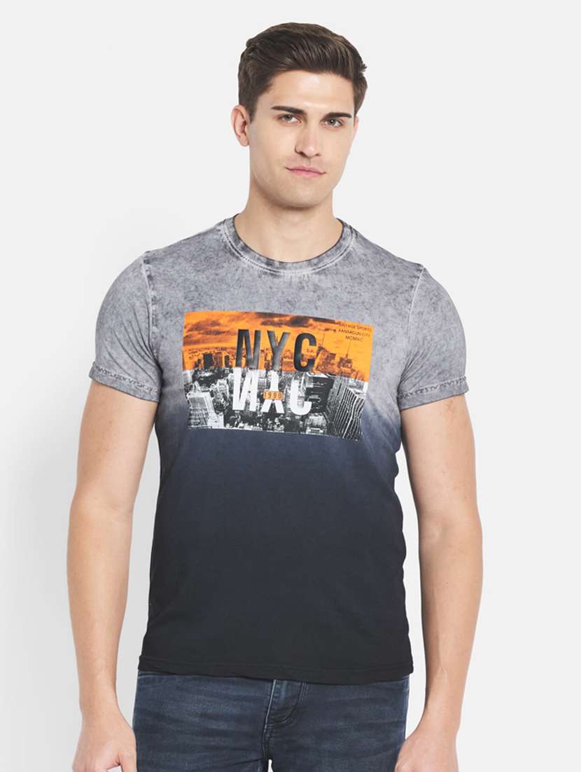 Buy online Grey Chest-printed T-shirt 