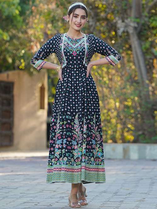 black rayon anarkali ethnic dress - 18321313 -  Standard Image - 0
