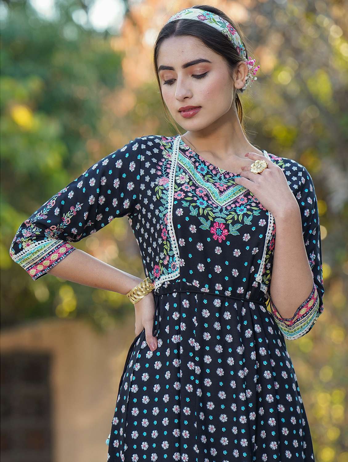 black rayon anarkali ethnic dress - 18321313 -  Standard Image - 3