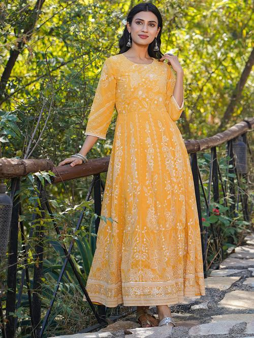 yellow georgette anarkali ethnic dress - 18321338 - Standard Image - 0