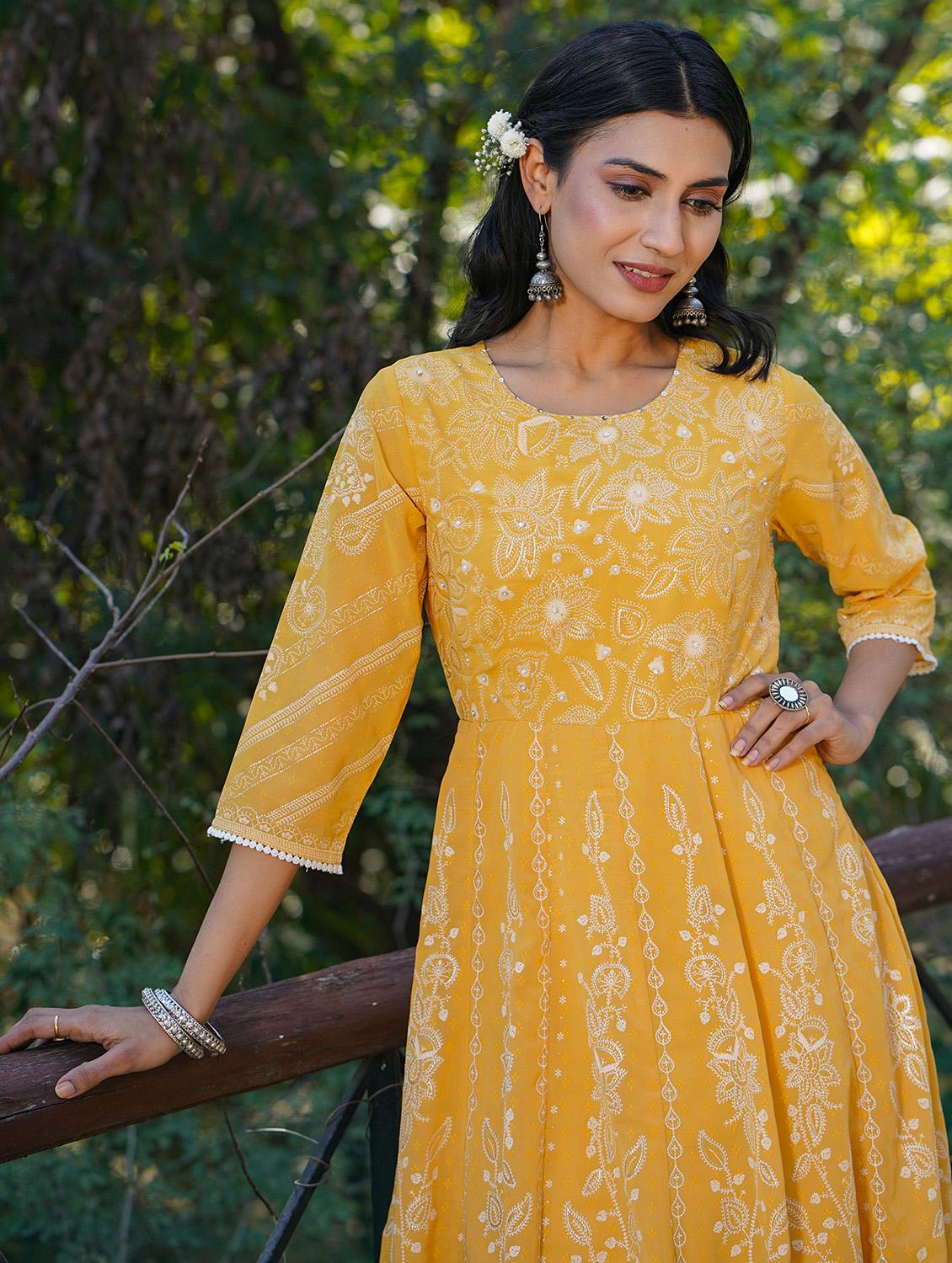 yellow georgette anarkali ethnic dress - 18321338 - Standard Image - 3