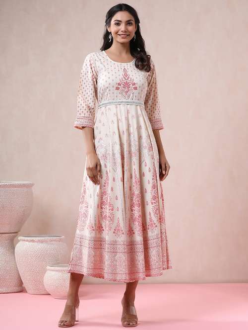 white crepe aline ethnic dress - 18321343 -  Standard Image - 0