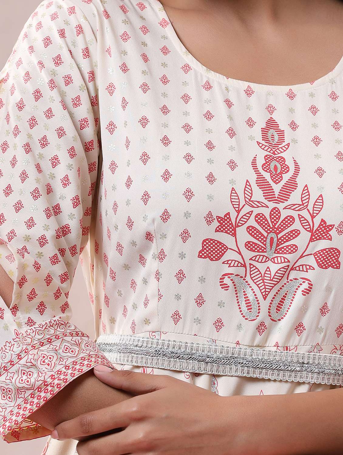 white crepe aline ethnic dress - 18321343 -  Standard Image - 3