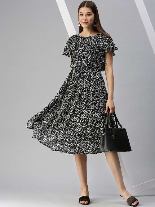 women's fit & flare leaf print dress - 18321842 -  Standard Image - 0