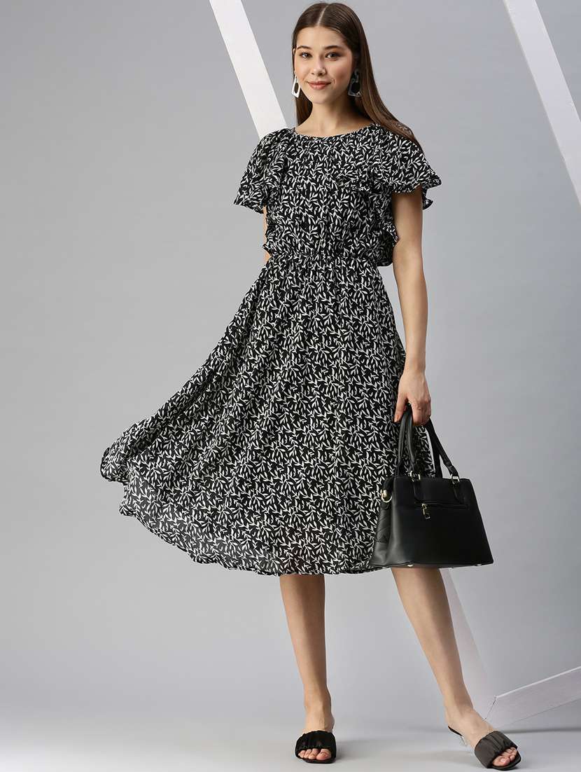 women's fit & flare leaf print dress - 18321842 -  Zoom Image - 0