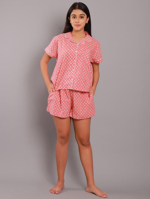 shirt collar printed nightwear shorts set - 18322378 - Standard Image - 0
