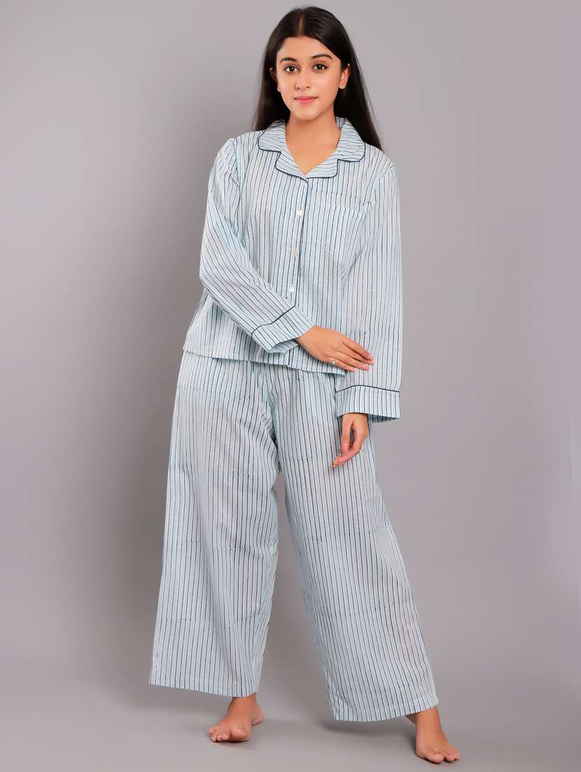 shirt collar printed nightwear pajama set 