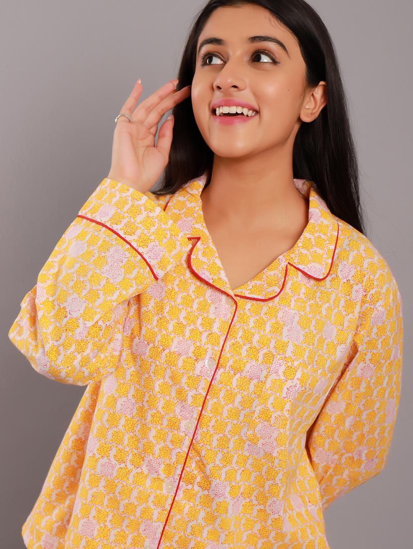 shirt collar printed nightwear pajama set - 18322392 - Standard Image - 3
