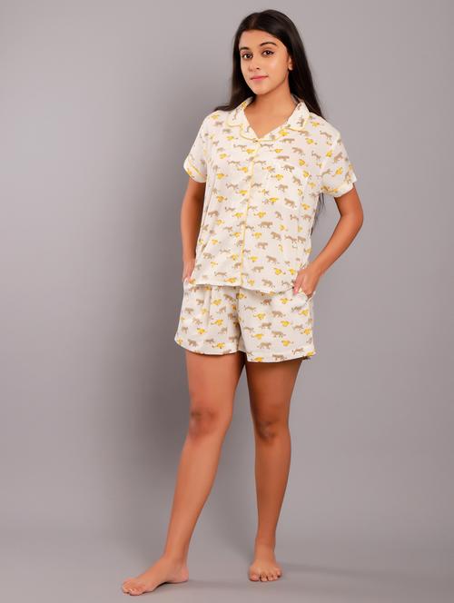 shirt collar printed nightwear shorts set - 18322394 - Standard Image - 0