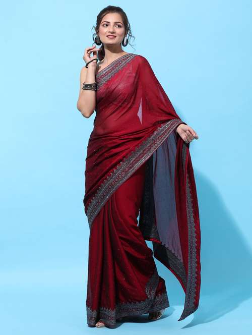 maroon art silk embroidered saree with blouse - 18322913 -  Standard Image - 0