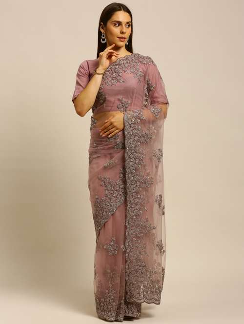 black net embroidered saree with blouse - 18323189 -  Standard Image - 0