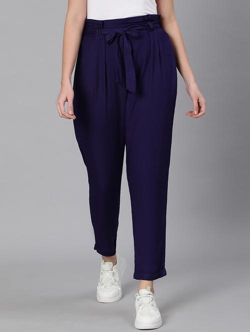 solid navy blue flat front trouser - 18324520 - Standard Image - 0