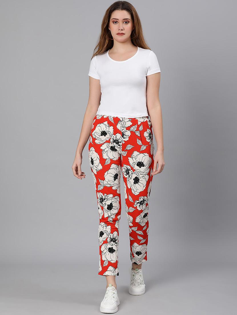 red floral printed flat front trouser - 18324521 - Standard Image - 3