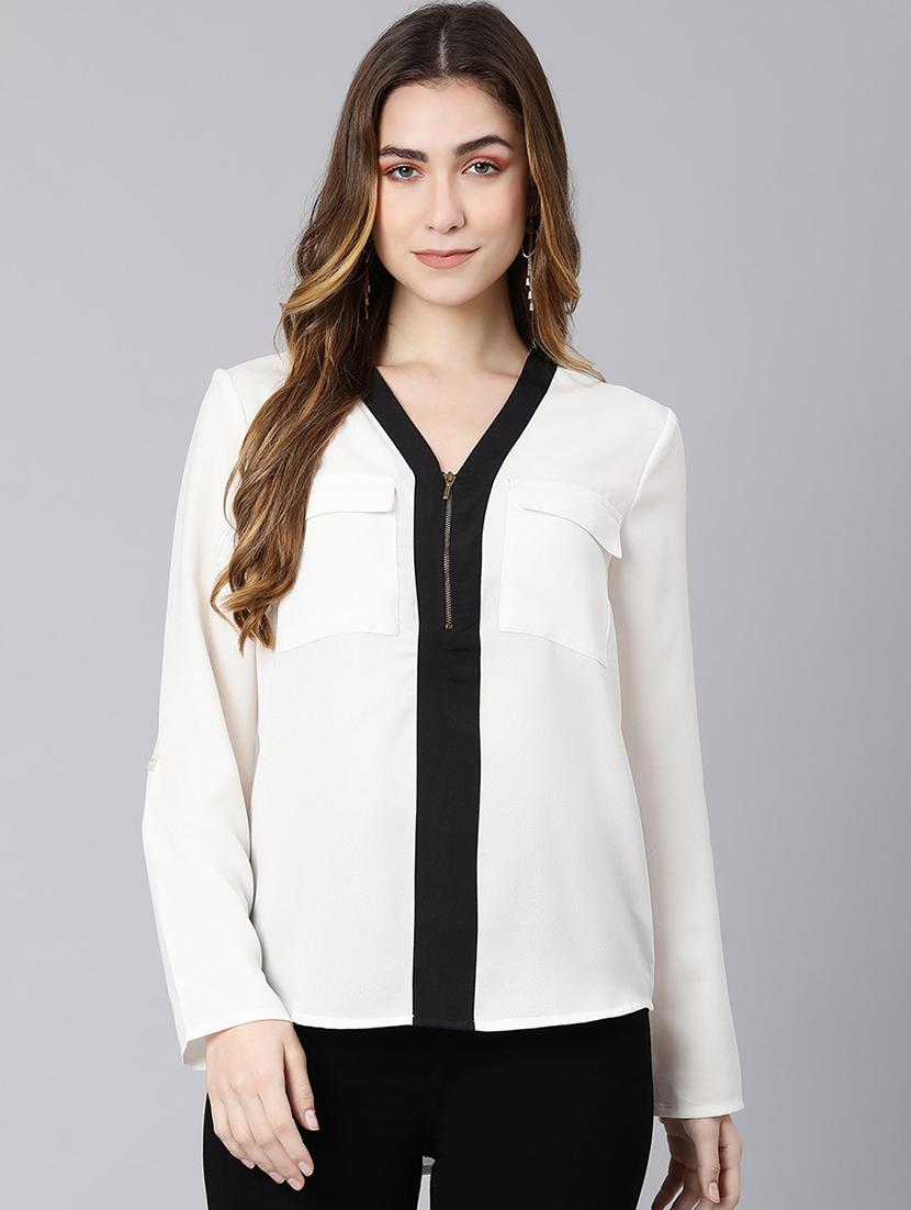 v-neck contrast bind top - 18324570 -  Zoom Image - 0