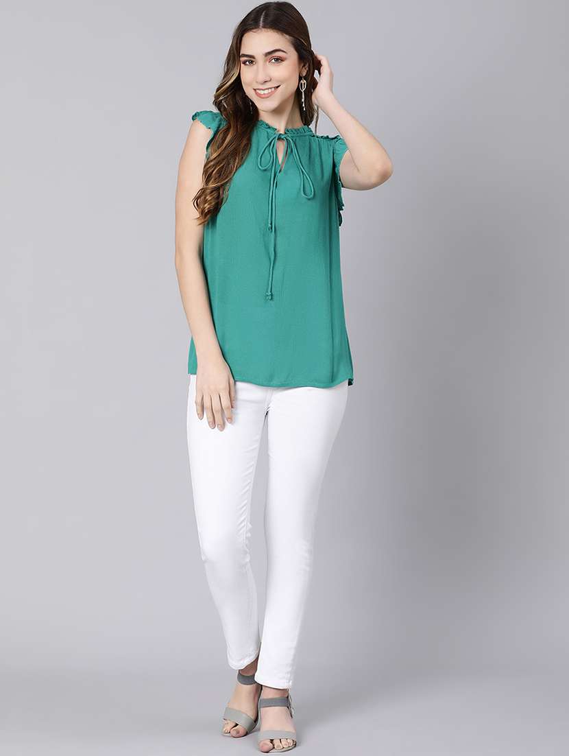 tie up neck solid top  - 18324597 -  Standard Image - 3