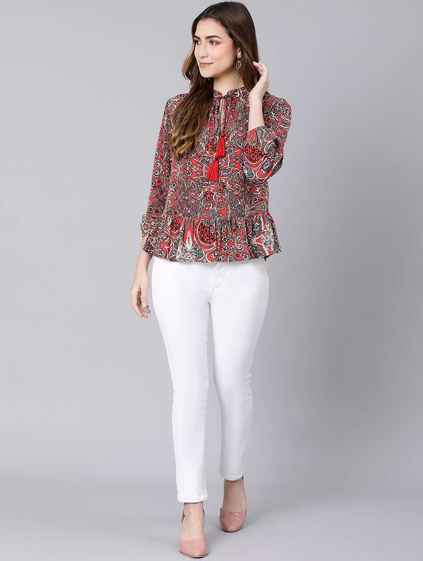 women's a line tie-up neck top - 18324604 -  Standard Image - 3