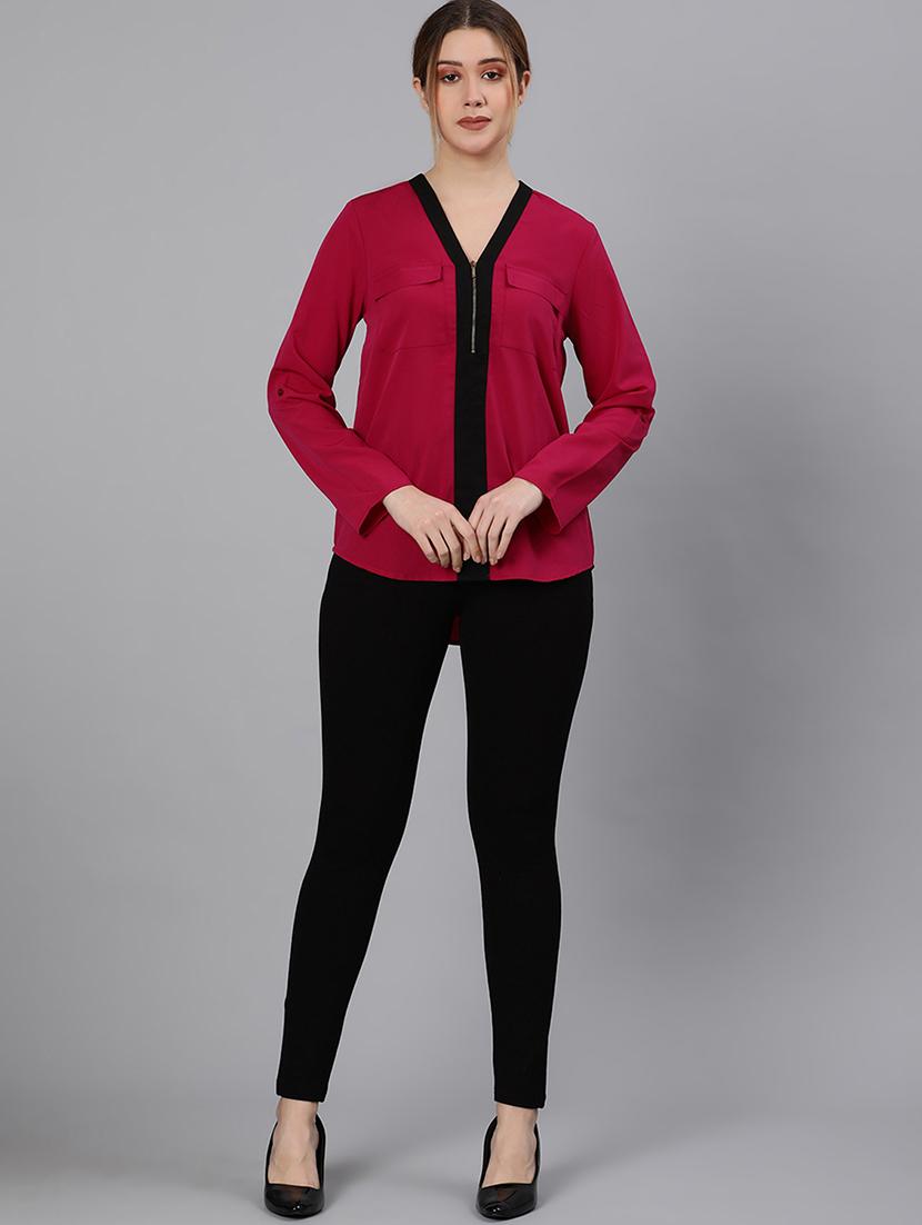 women's straight v neck top - 18324608 - Standard Image - 3