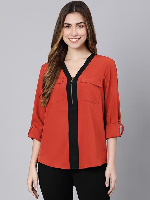 v-neck contrast detail top  - 18324609 -  Standard Image - 0