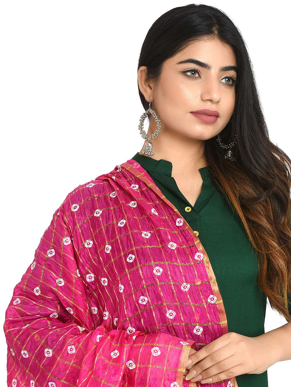 pink bandhani print dupatta with tassles - 18324678 -  Standard Image - 3