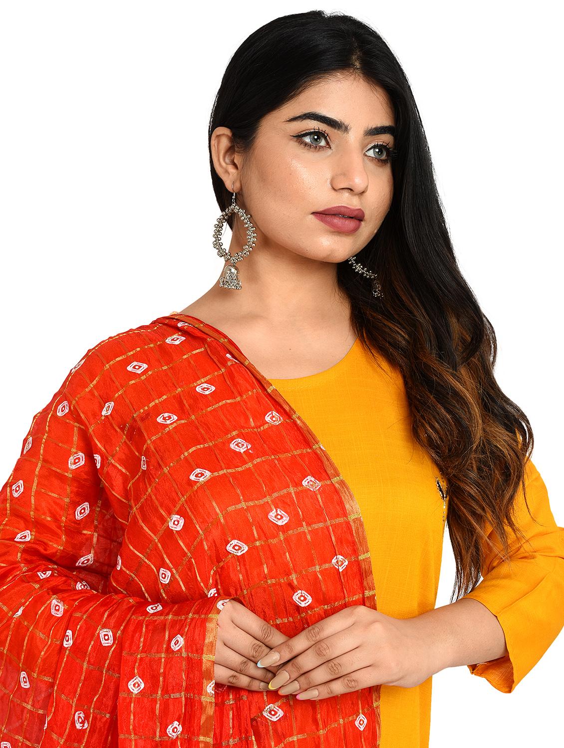 orange bandhani print dupatta with fringes - 18324679 - Standard Image - 3