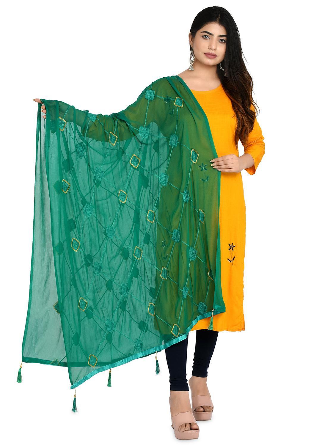olive chiffon dupatta - 18324689 -  Zoom Image - 0