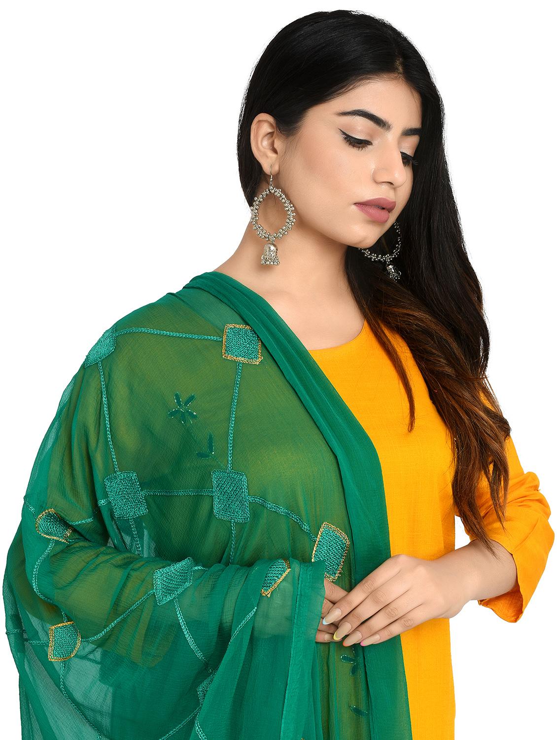 olive chiffon dupatta - 18324689 - Standard Image - 3