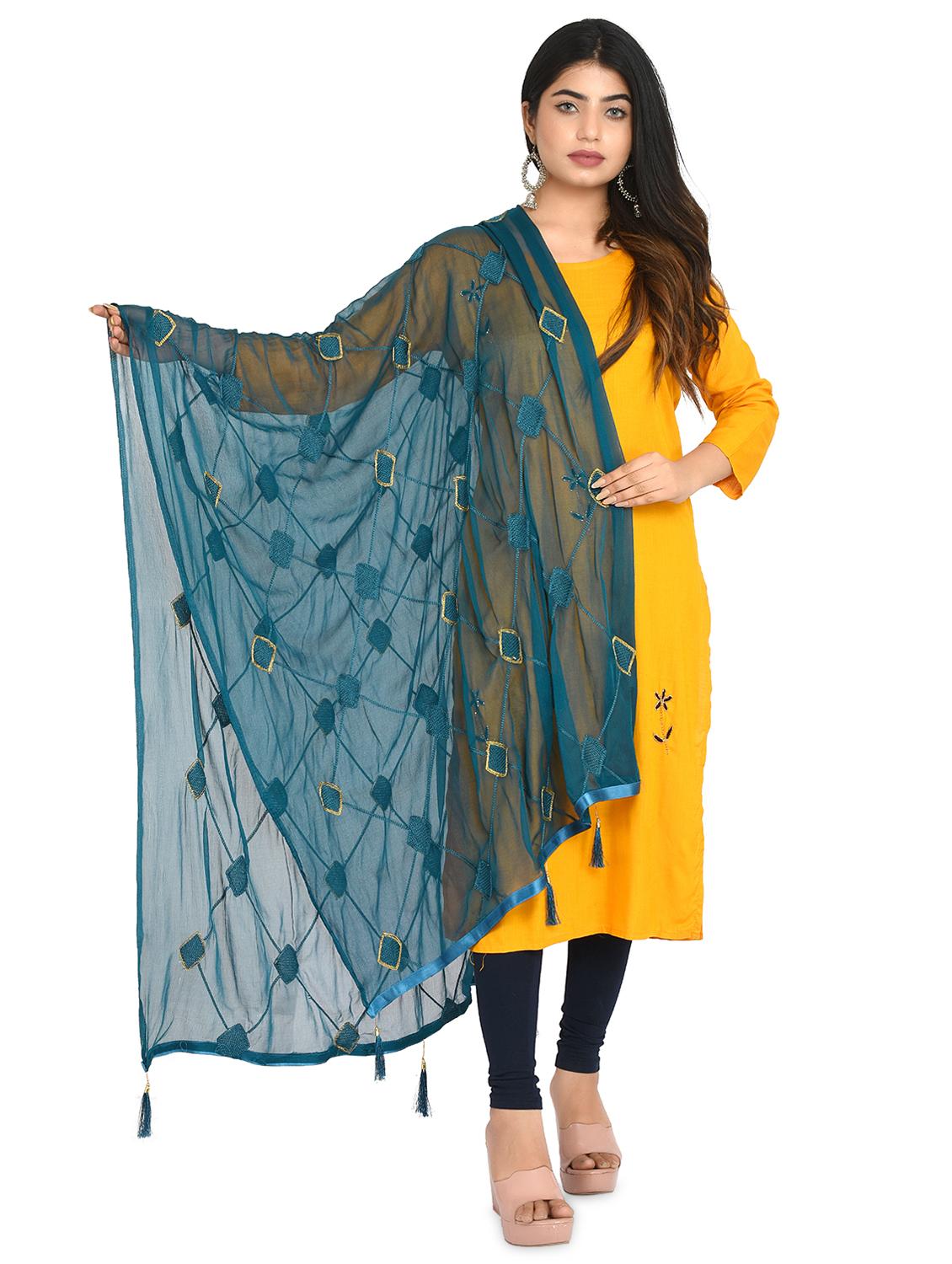 teal embroidered dupatta - 18324692 - Zoom Image - 0