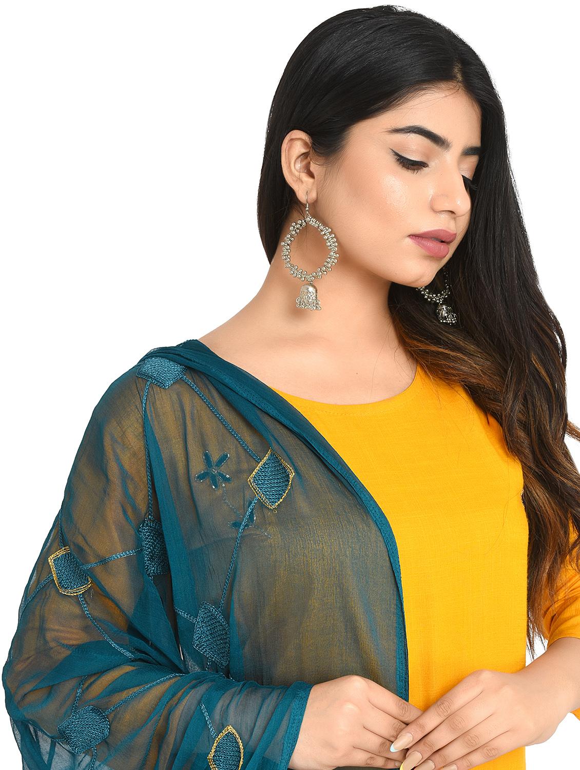 teal embroidered dupatta - 18324692 - Standard Image - 3