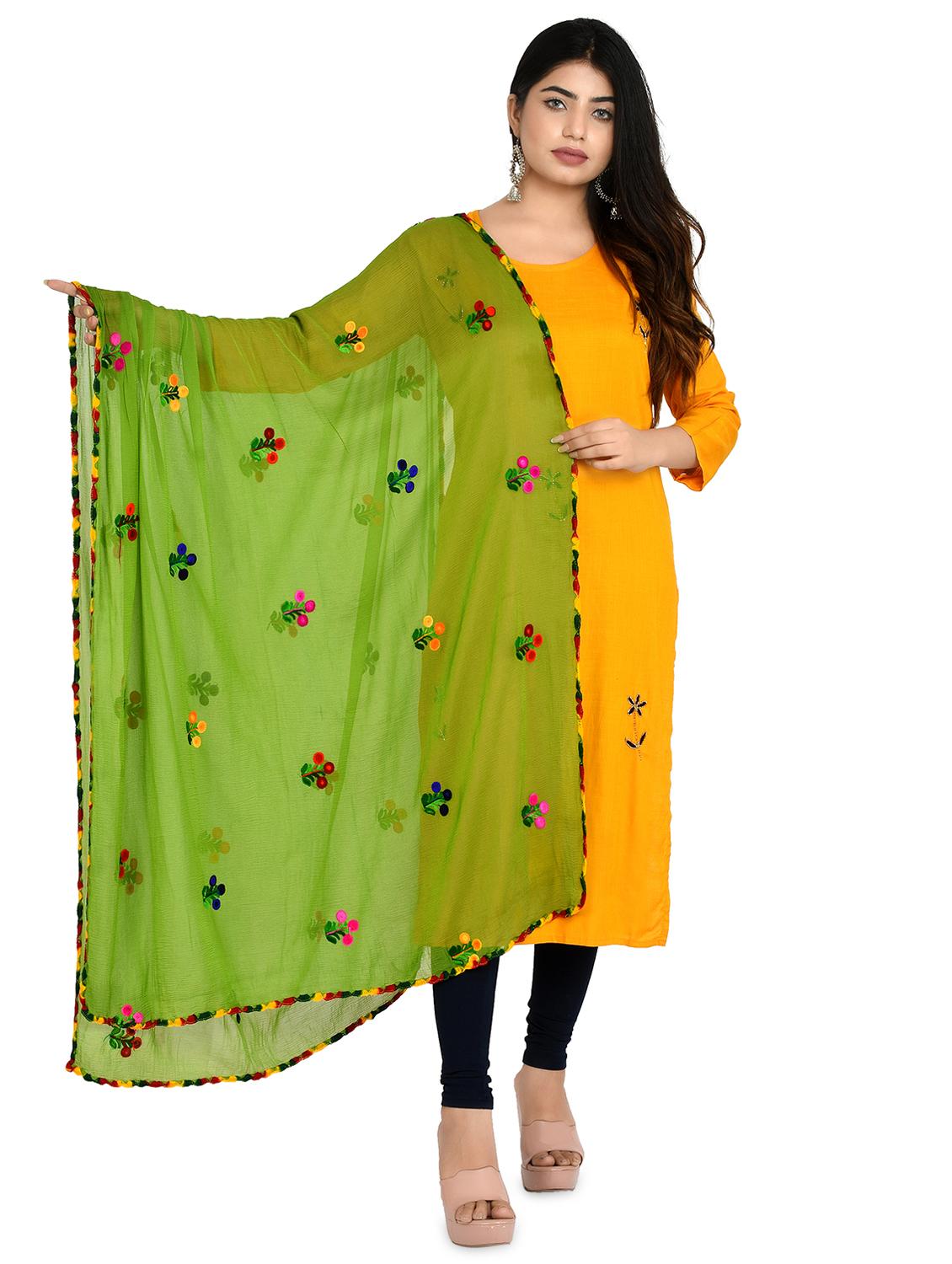green floral embroidered dupatta - 18324712 -  Zoom Image - 0