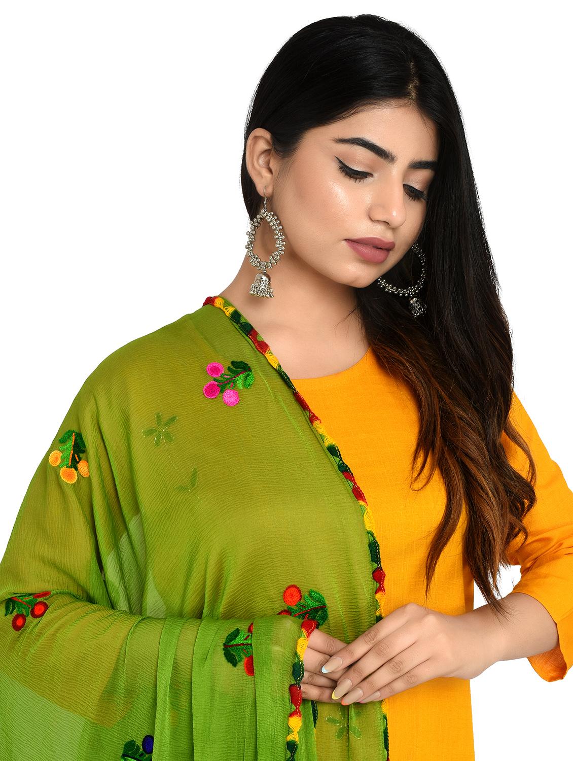 green floral embroidered dupatta - 18324712 - Standard Image - 3