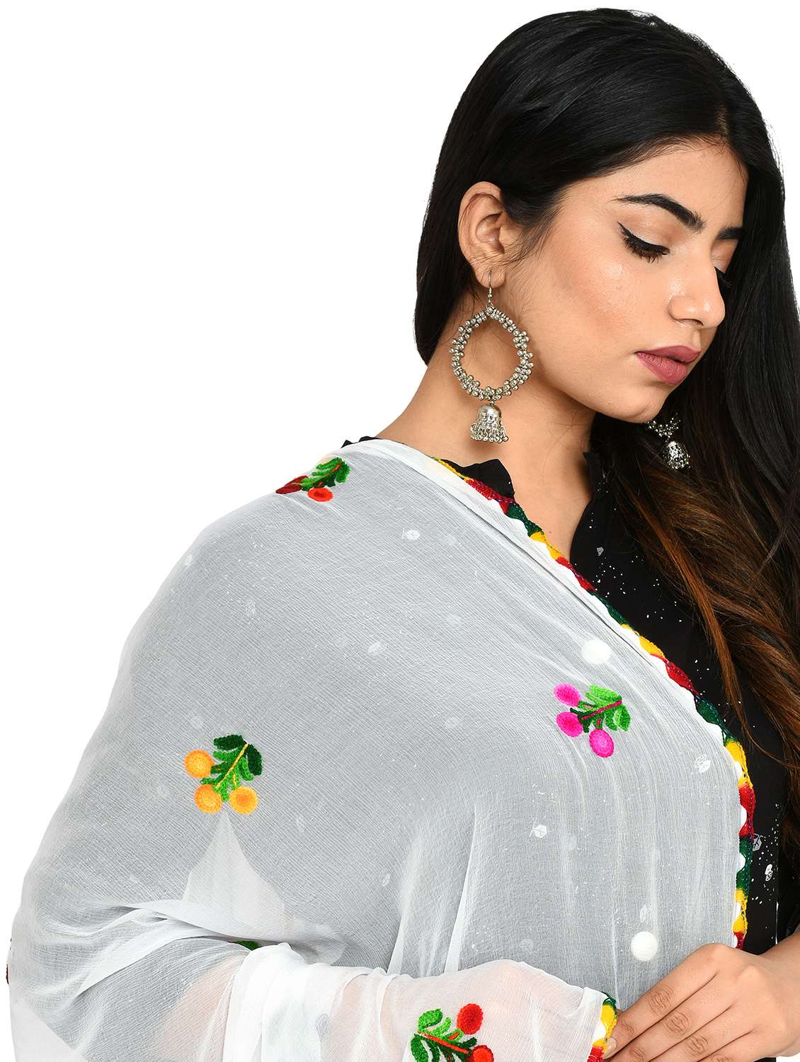 white floral embroidered dupatta - 18324720 -  Standard Image - 3