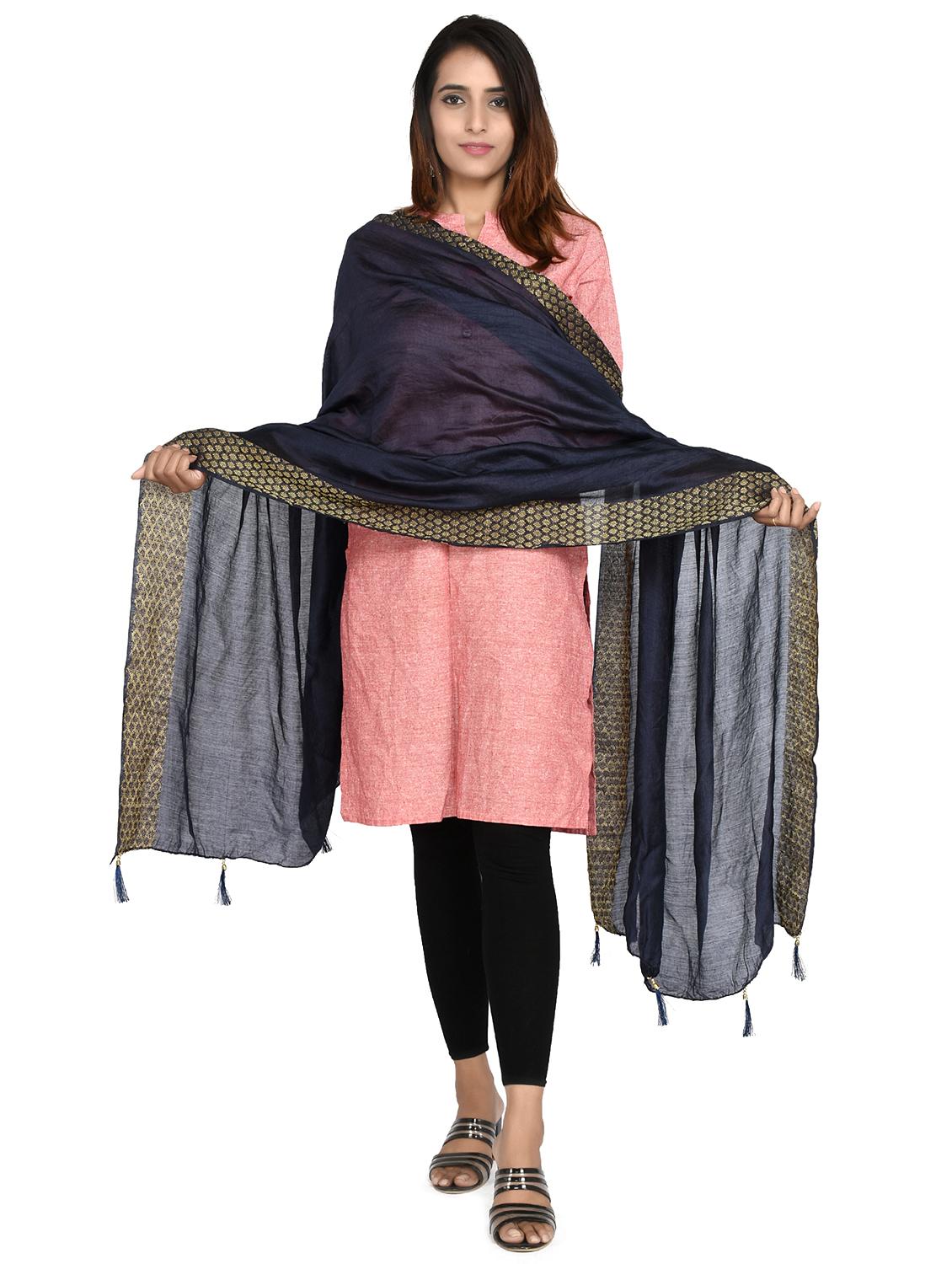 navy blue self designed plain dupatta - 18324752 -  Zoom Image - 0