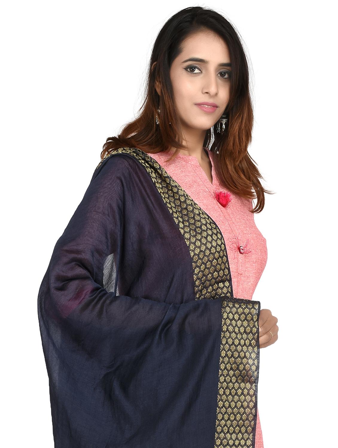 navy blue self designed plain dupatta - 18324752 - Standard Image - 3