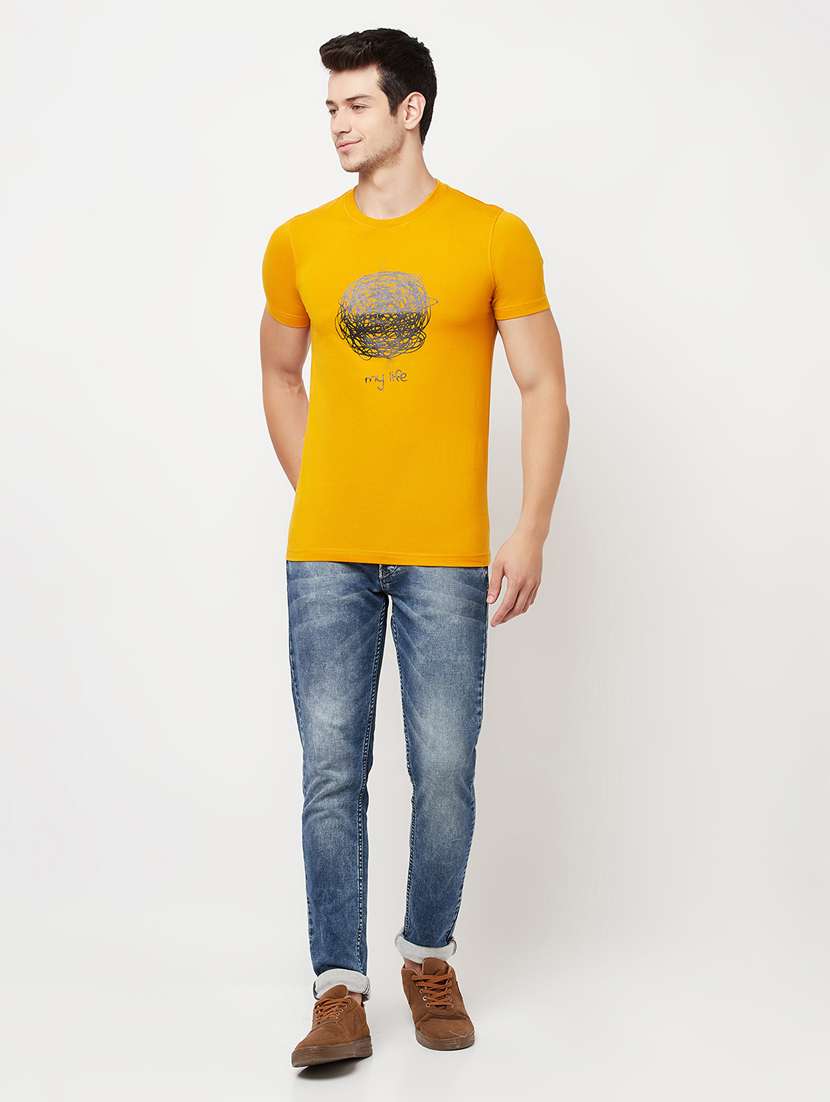 mustard chest-printed t-shirt - 18324774 -  Standard Image - 3