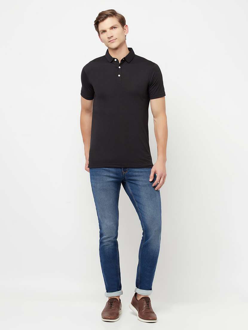 black solid polo t-shirt - 18324814 - Standard Image - 3