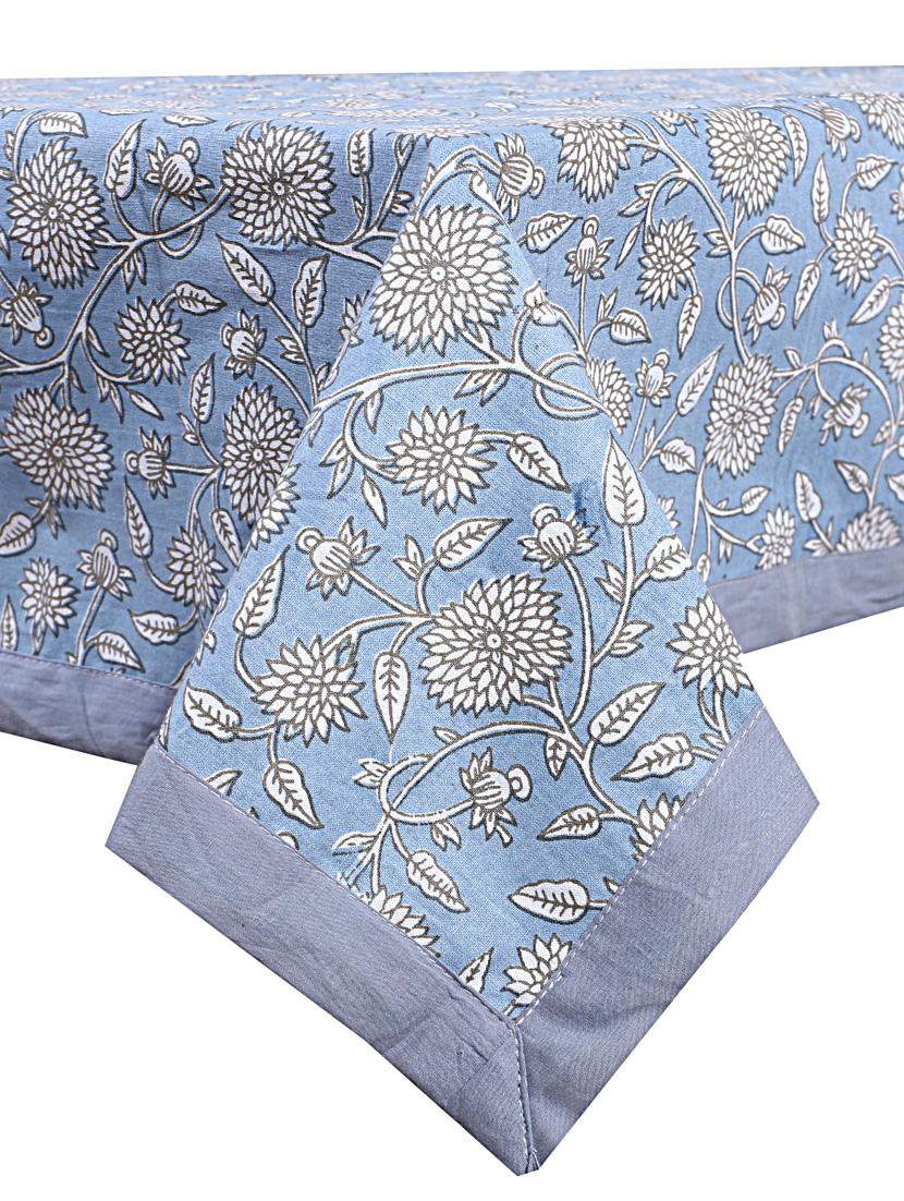 indhome life 100% cotton rectangular dining table cover 4 seater (40 inch * 60 inch) floral pattern blue colour(set of 1 pcs) - 18324988 - Standard Image - 3