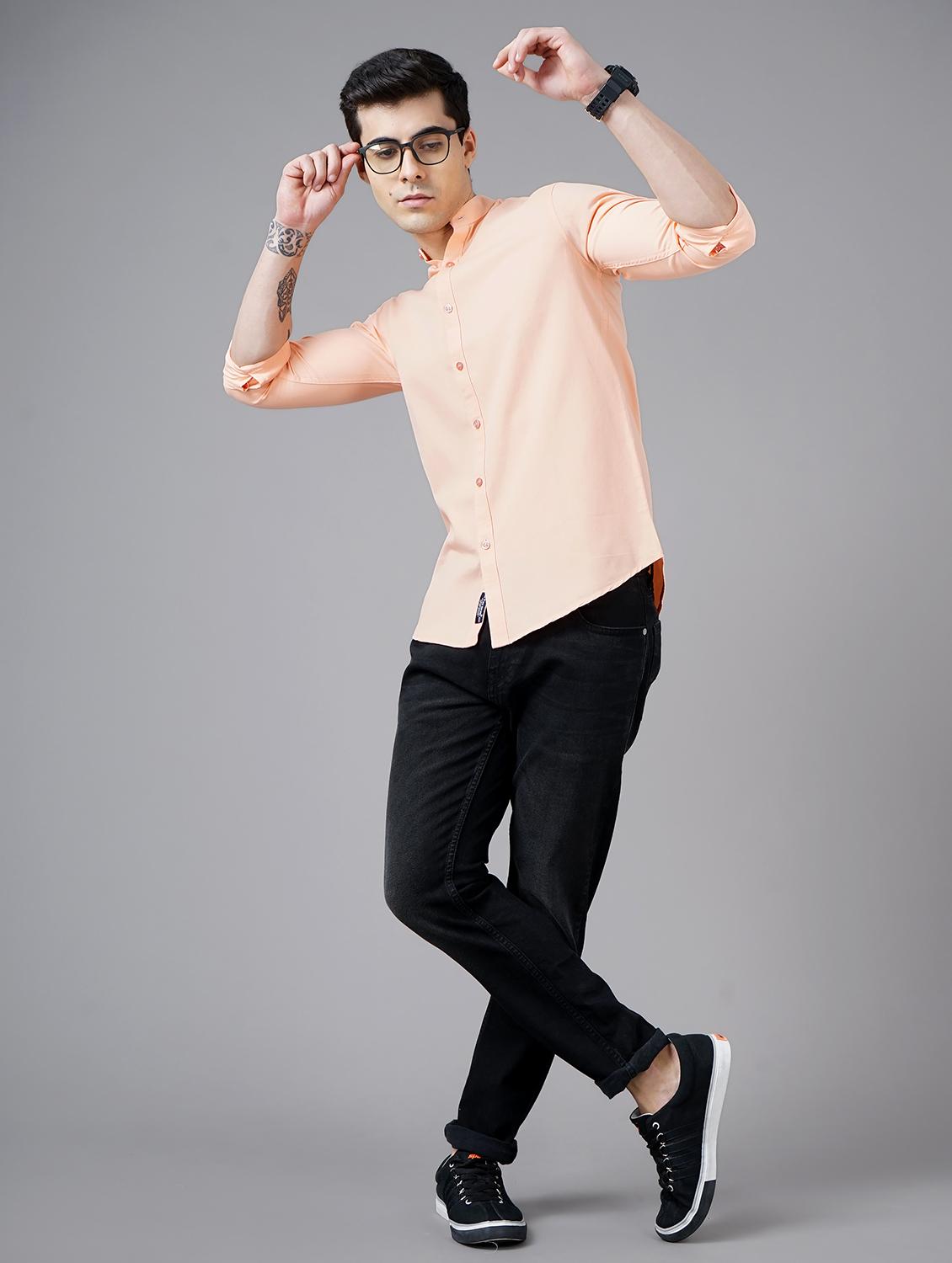 peach solid casual shirt - 18325009 - Standard Image - 3