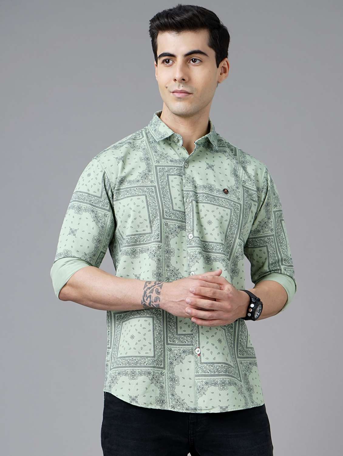green printed casual shirt - 18325032 - Zoom Image - 0